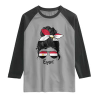 Egyptian Flag Messy Bun Girl Raglan Shirt Patriotic Egypt Women