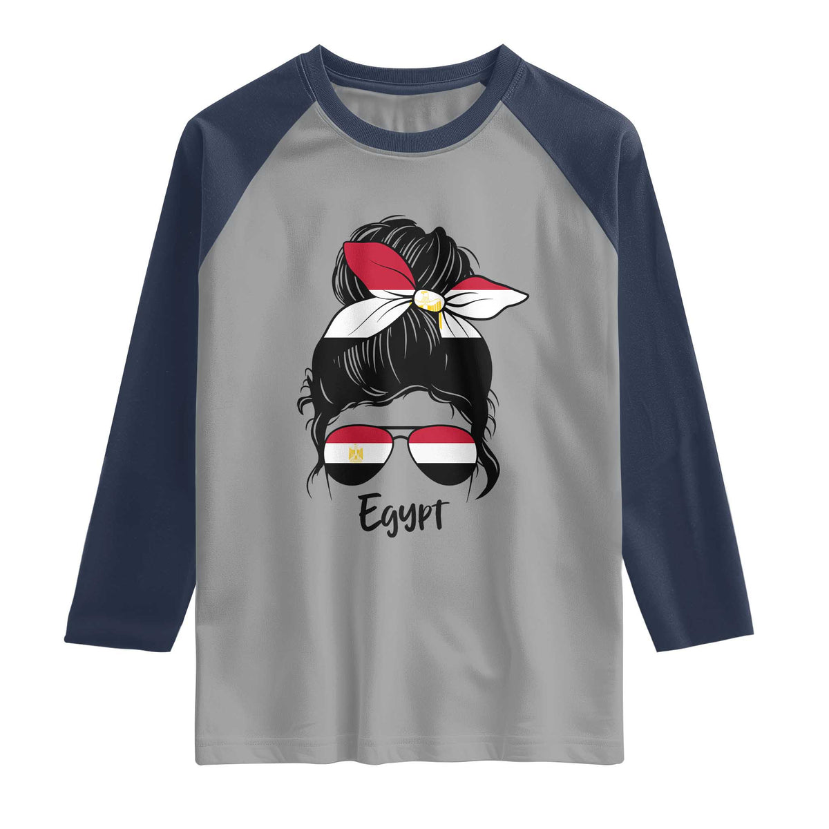 Egyptian Flag Messy Bun Girl Raglan Shirt Patriotic Egypt Women