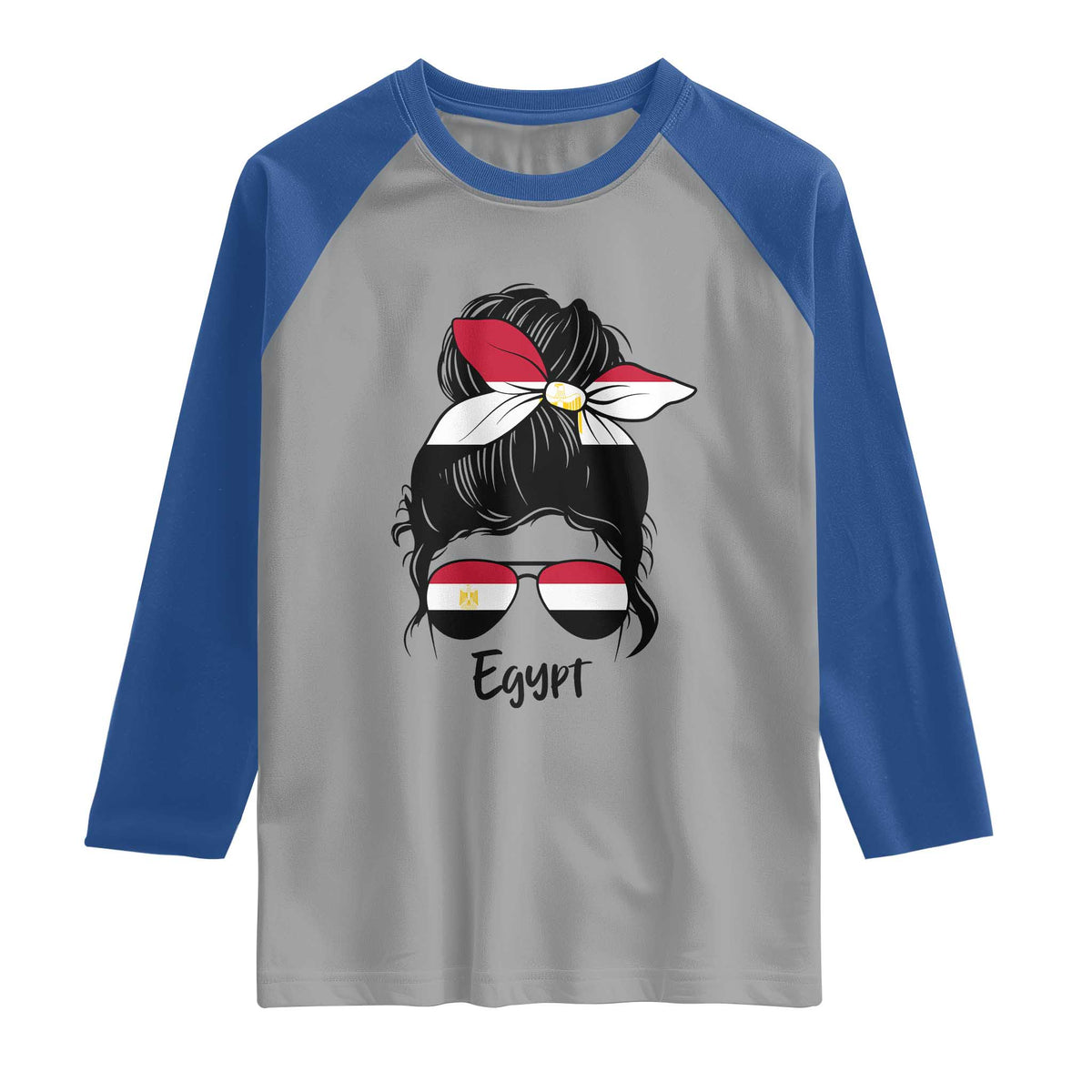 Egyptian Flag Messy Bun Girl Raglan Shirt Patriotic Egypt Women