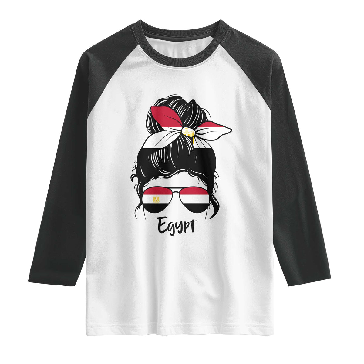 Egyptian Flag Messy Bun Girl Raglan Shirt Patriotic Egypt Women