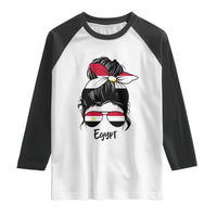 Egyptian Flag Messy Bun Girl Raglan Shirt Patriotic Egypt Women