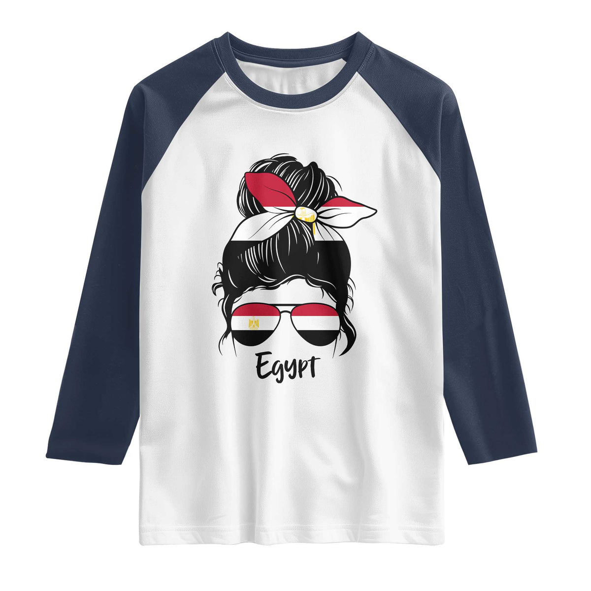 Egyptian Flag Messy Bun Girl Raglan Shirt Patriotic Egypt Women