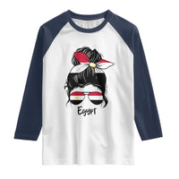 Egyptian Flag Messy Bun Girl Raglan Shirt Patriotic Egypt Women