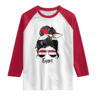 Egyptian Flag Messy Bun Girl Raglan Shirt Patriotic Egypt Women