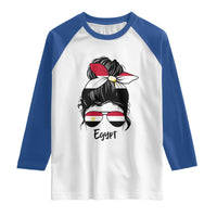 Egyptian Flag Messy Bun Girl Raglan Shirt Patriotic Egypt Women