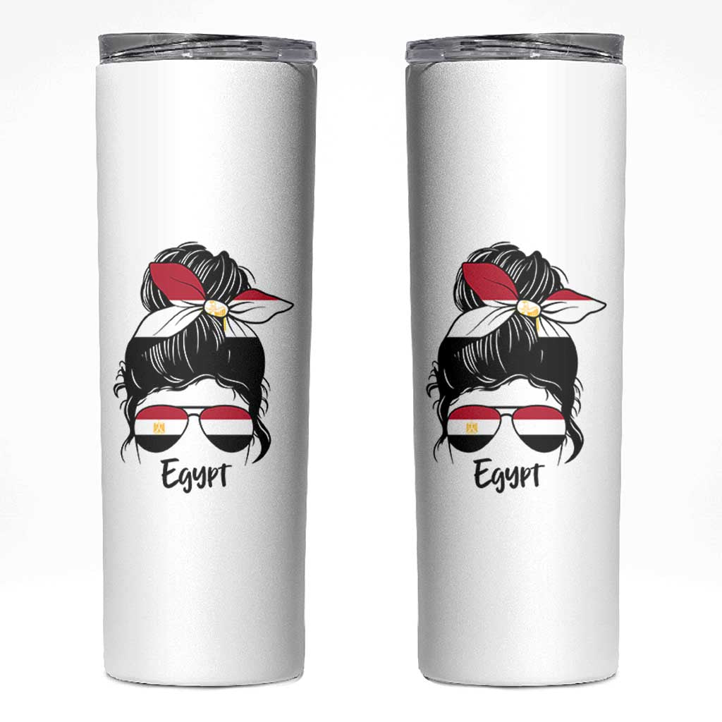Egyptian Flag Messy Bun Girl Skinny Tumbler Patriotic Egypt Women