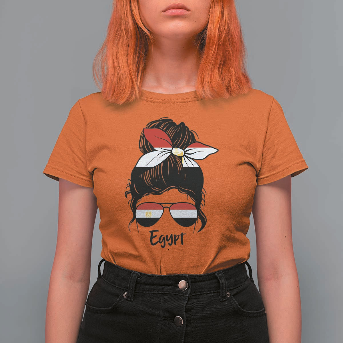Egyptian Flag Messy Bun Girl T Shirt For Women Patriotic Egypt Women