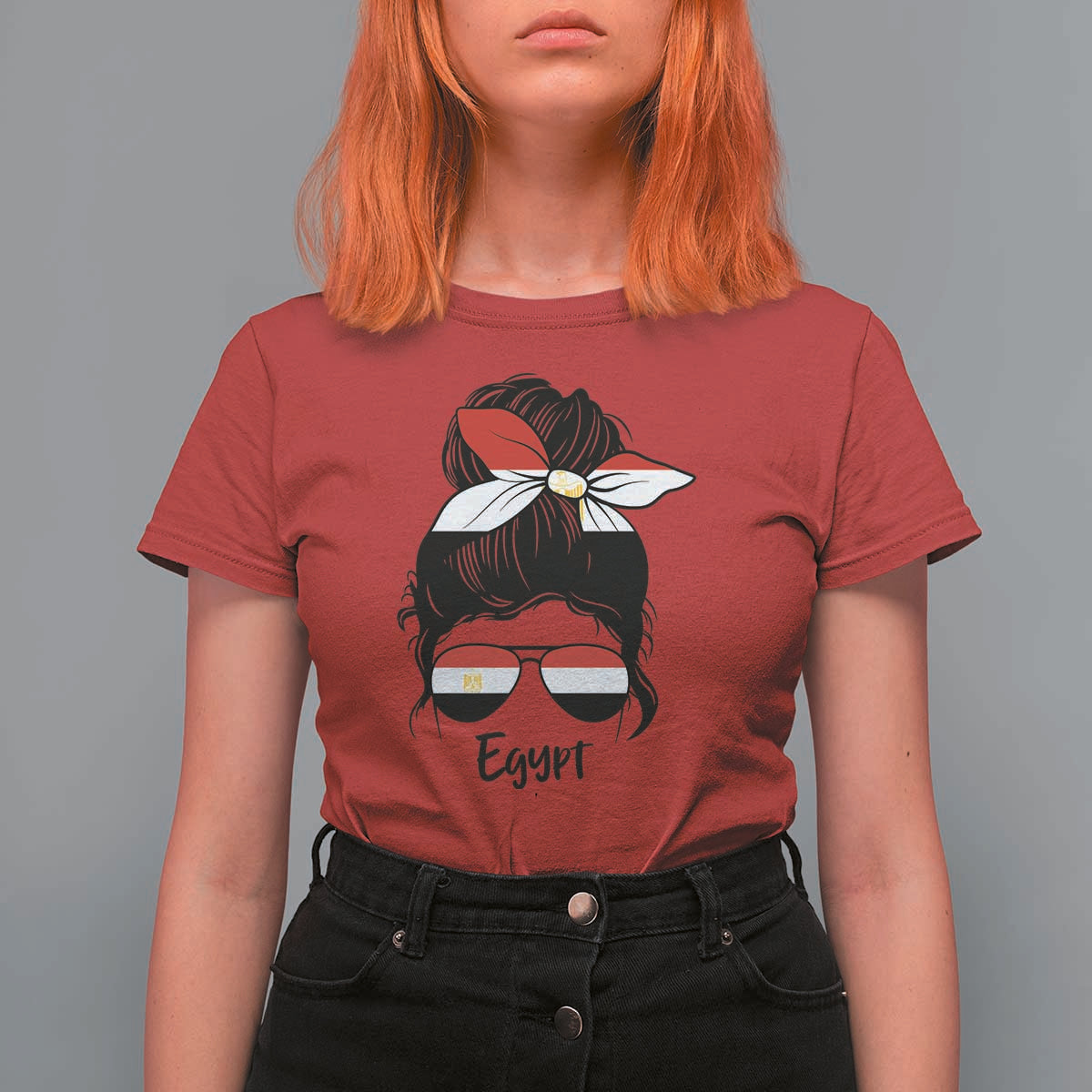 Egyptian Flag Messy Bun Girl T Shirt For Women Patriotic Egypt Women