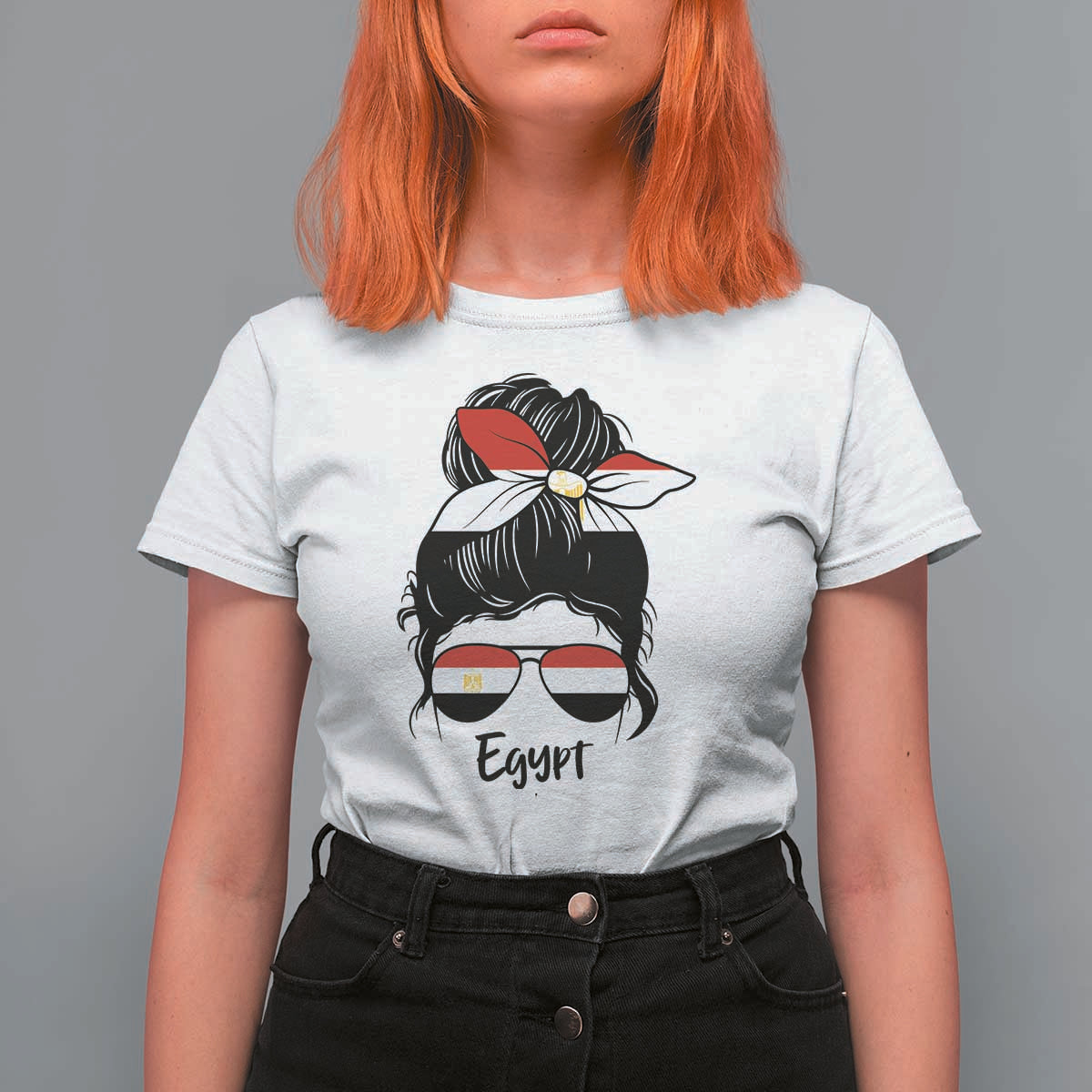 Egyptian Flag Messy Bun Girl T Shirt For Women Patriotic Egypt Women