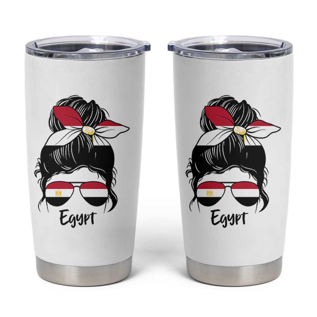 Egyptian Flag Messy Bun Girl Tumbler Cup Patriotic Egypt Women