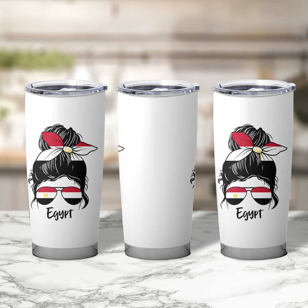 Egyptian Flag Messy Bun Girl Tumbler Cup Patriotic Egypt Women