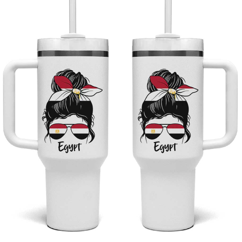 Egyptian Flag Messy Bun Girl Tumbler With Handle Patriotic Egypt Women