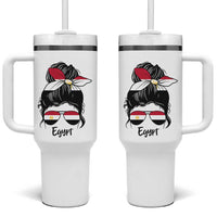 Egyptian Flag Messy Bun Girl Tumbler With Handle Patriotic Egypt Women
