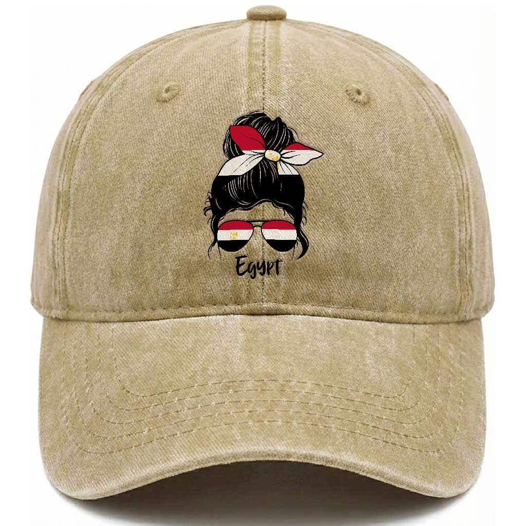 Egyptian Flag Messy Bun Girl Washed Cotton Baseball Cap Patriotic Egypt Women