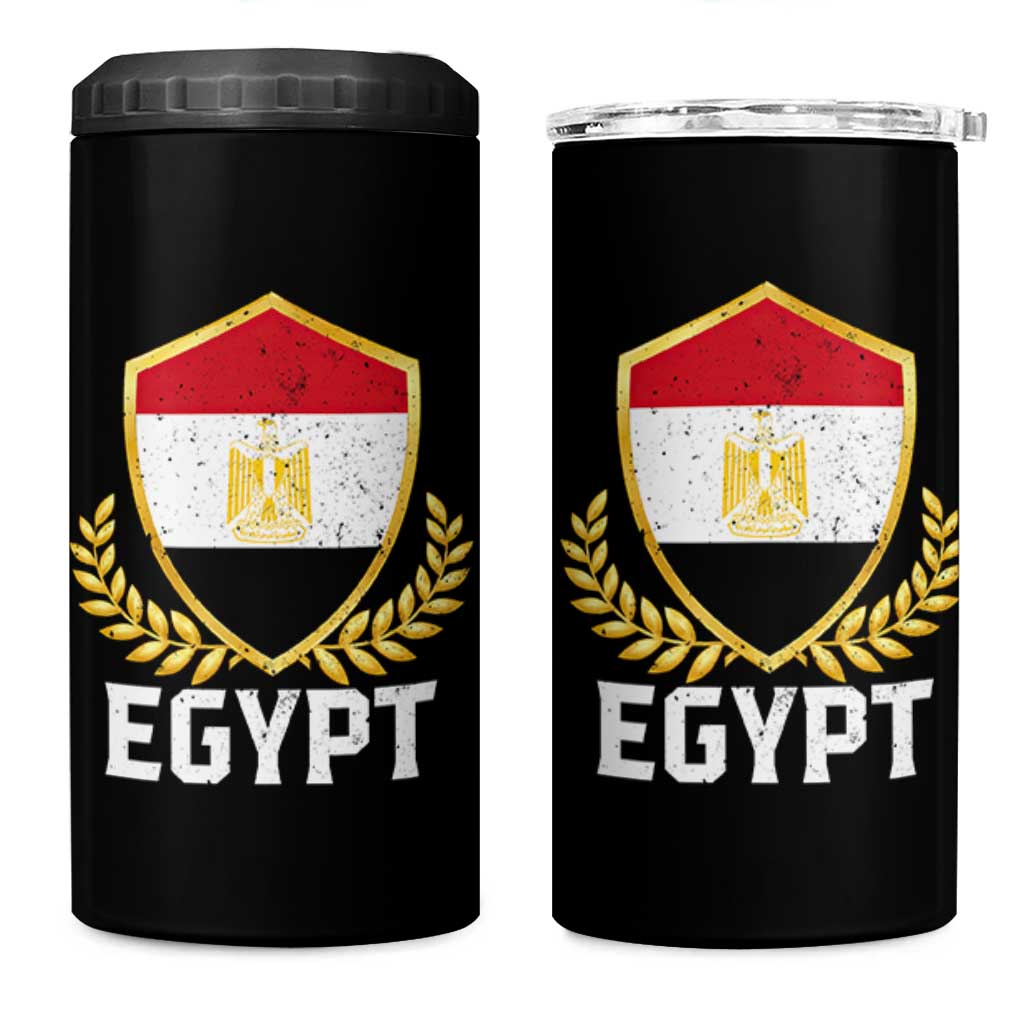 Egypt Coat of Arms Gold Shield Crest 4 in 1 Can Cooler Tumbler Patriotic Egyptian Flag Heritage Pride