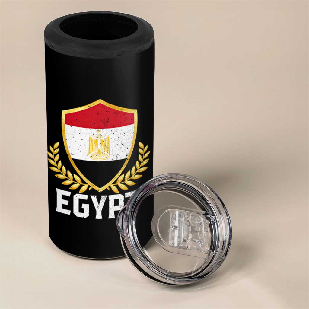 Egypt Coat of Arms Gold Shield Crest 4 in 1 Can Cooler Tumbler Patriotic Egyptian Flag Heritage Pride