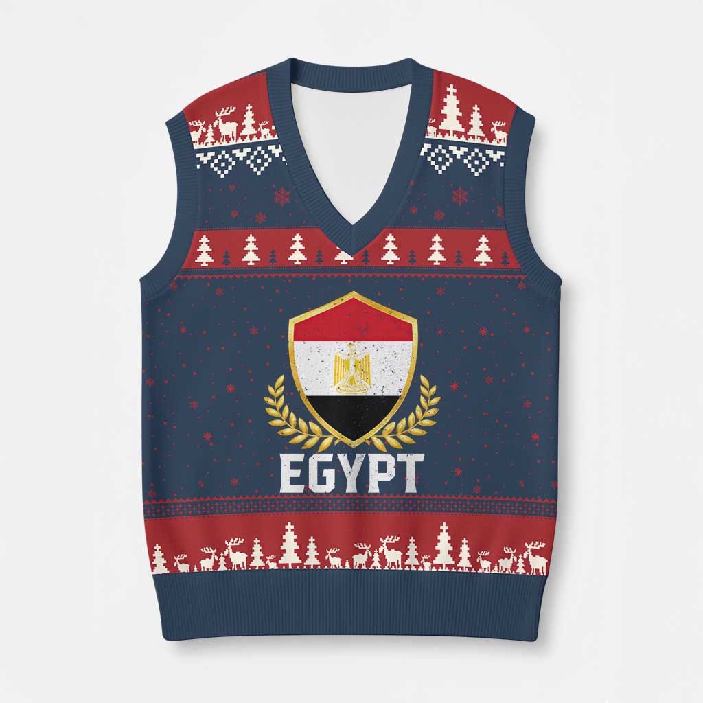 Egypt Coat of Arms Gold Shield Crest V-Neck Knit Sweater Vest Patriotic Egyptian Flag Heritage Pride