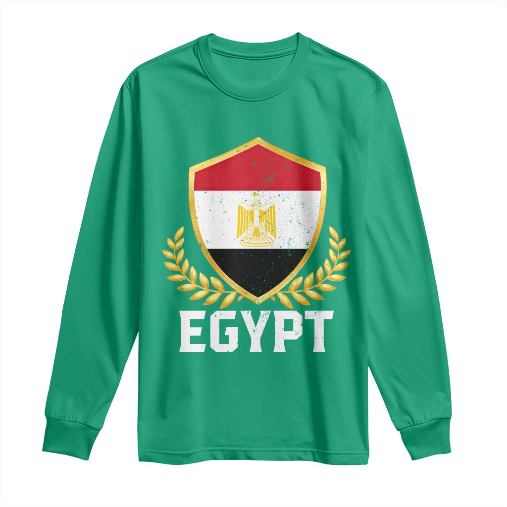 Egypt Coat of Arms Gold Shield Crest Long Sleeve Shirt Patriotic Egyptian Flag Heritage Pride