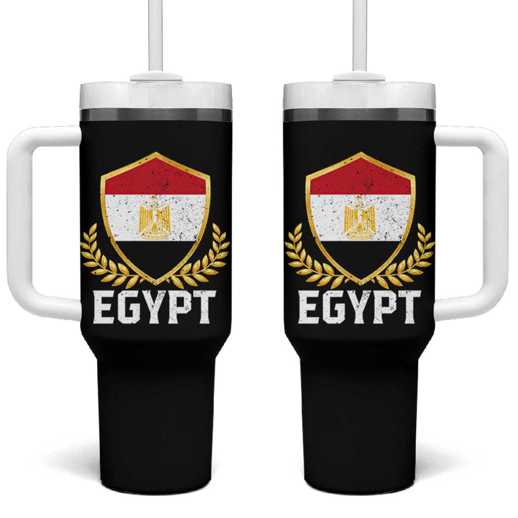 Egypt Coat of Arms Gold Shield Crest Tumbler With Handle Patriotic Egyptian Flag Heritage Pride