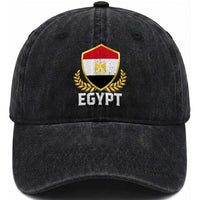 Egypt Coat of Arms Gold Shield Crest Washed Cotton Baseball Cap Patriotic Egyptian Flag Heritage Pride