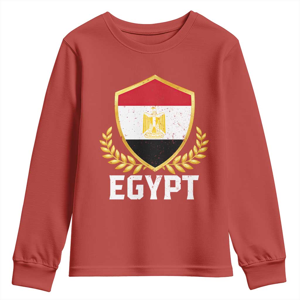 Egypt Coat of Arms Gold Shield Crest Youth Sweatshirt Patriotic Egyptian Flag Heritage Pride