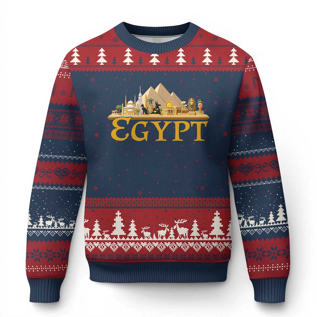 Ancient Egypt Pyramids Sphinx Graphic Ugly Christmas Sweater Vintage Egypt Anubis History Buff Travel Souvenir