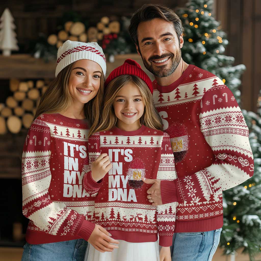 Egypt It's In My DNA Flag Fingerprint Graphic Ugly Christmas Sweater Egyptian Heritage Pride Roots