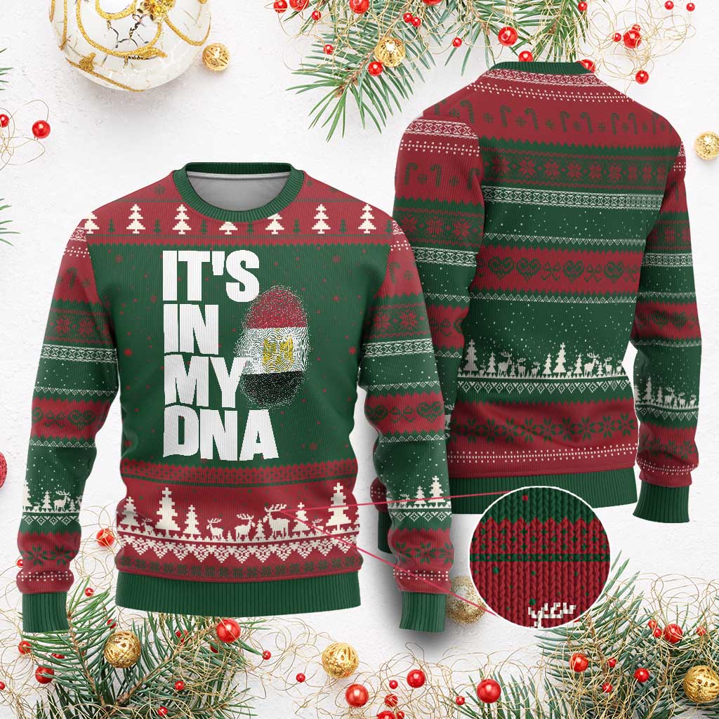 Egypt It's In My DNA Flag Fingerprint Graphic Ugly Christmas Sweater Egyptian Heritage Pride Roots