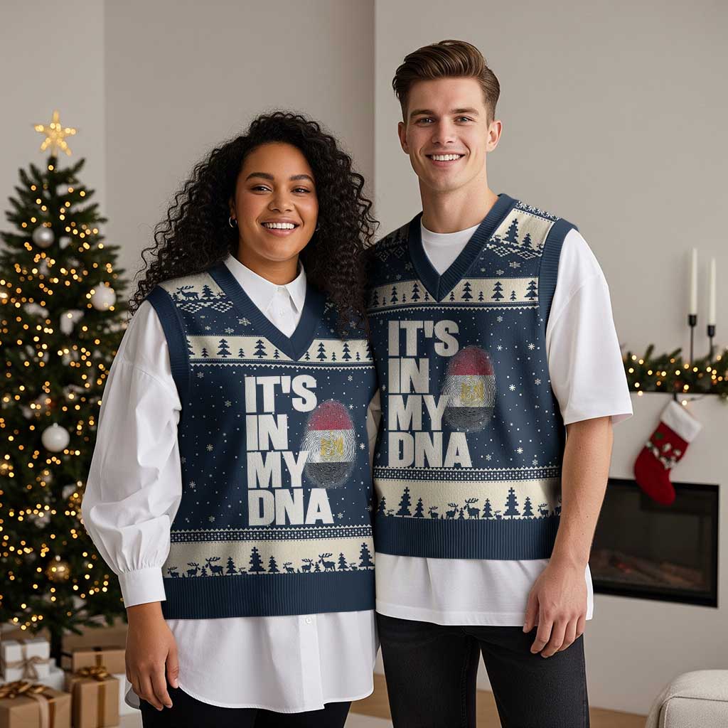 Egypt It's In My DNA Flag Fingerprint Graphic V-Neck Knit Sweater Vest Egyptian Heritage Pride Roots