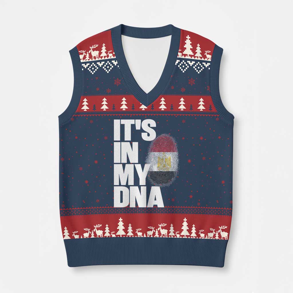 Egypt It's In My DNA Flag Fingerprint Graphic V-Neck Knit Sweater Vest Egyptian Heritage Pride Roots