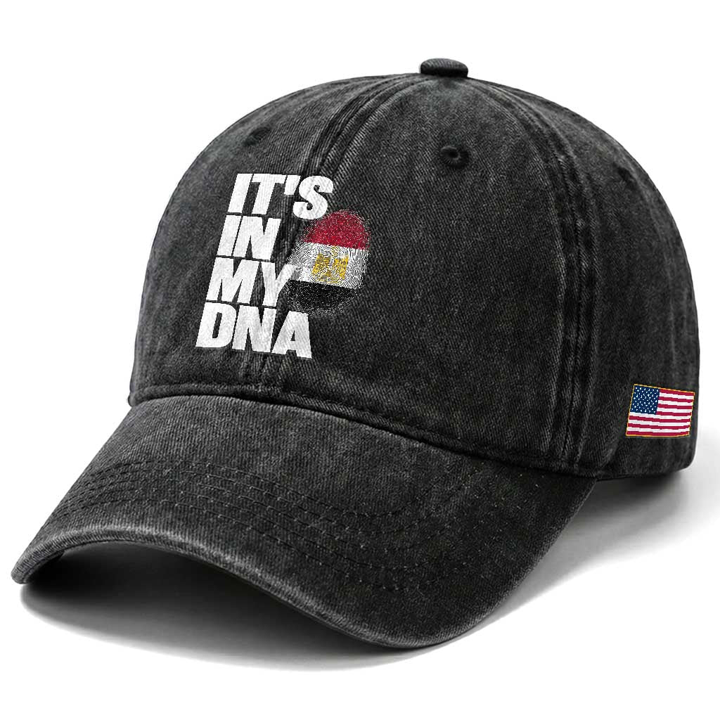 Egypt It's In My DNA Flag Fingerprint Graphic Washed Cotton Baseball Cap Egyptian Heritage Pride Roots