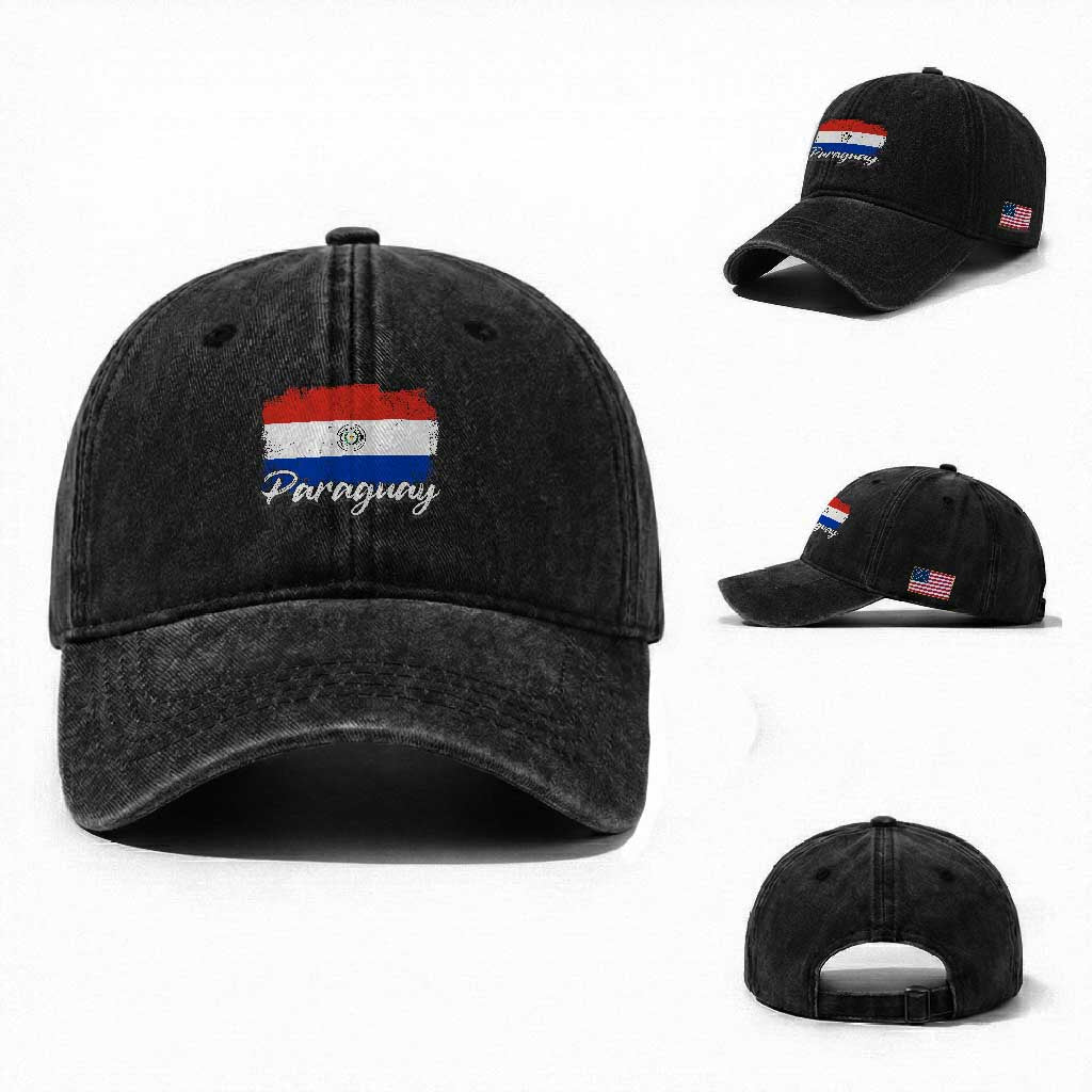 Vintage Paraguay Flag Paraguaya Heritage Pride Roots Washed Cotton Baseball Cap