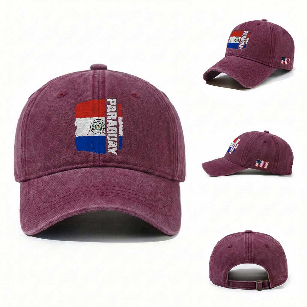 Paraguay Proud Roots Vintage Paraguaya Flag Heritage Pride Washed Cotton Baseball Cap