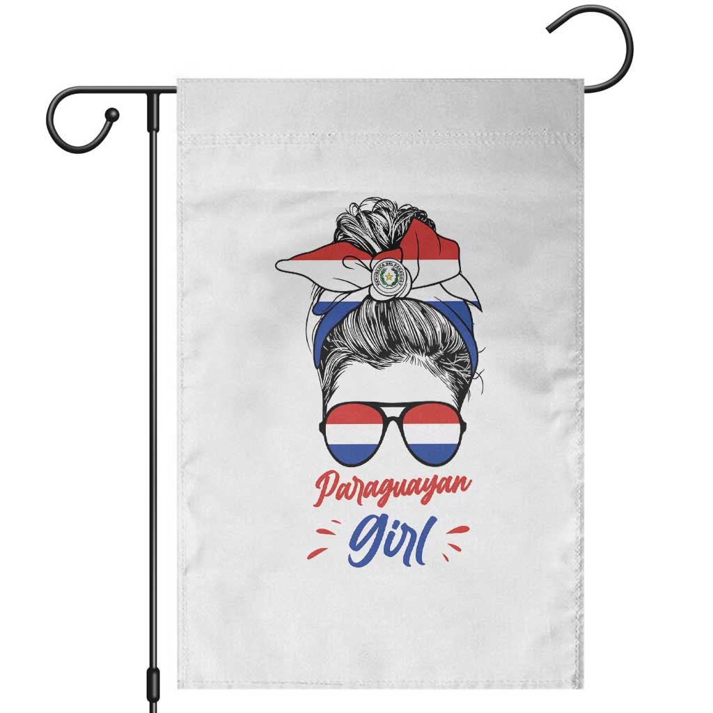 Proud Paraguayan Girl Messy Bun Bandana Aviator Sunglasses Garden Flag Paraguay Heritage Roots HispanicLatina Pride