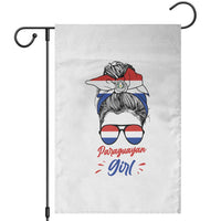 Proud Paraguayan Girl Messy Bun Bandana Aviator Sunglasses Garden Flag Paraguay Heritage Roots HispanicLatina Pride
