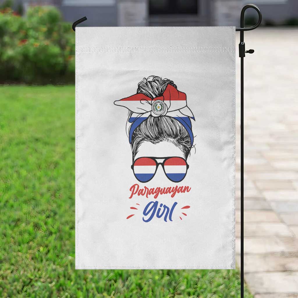 Proud Paraguayan Girl Messy Bun Bandana Aviator Sunglasses Garden Flag Paraguay Heritage Roots HispanicLatina Pride
