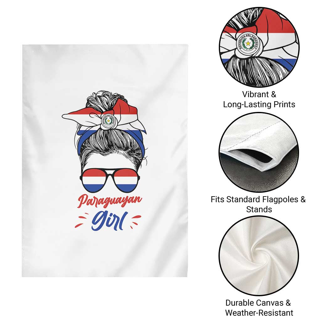 Proud Paraguayan Girl Messy Bun Bandana Aviator Sunglasses Garden Flag Paraguay Heritage Roots HispanicLatina Pride