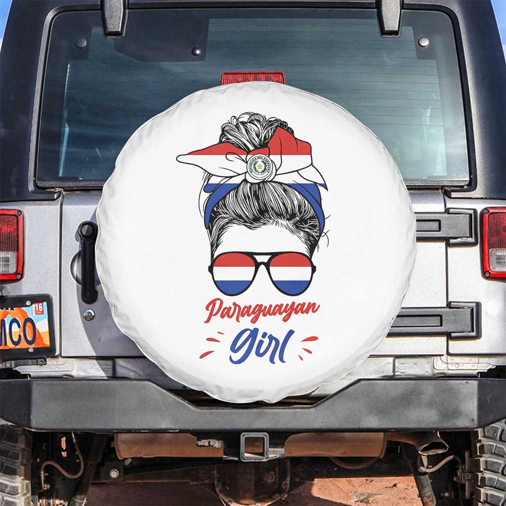 Proud Paraguayan Girl Messy Bun Bandana Aviator Sunglasses Spare Tire Cover Paraguay Heritage Roots HispanicLatina Pride