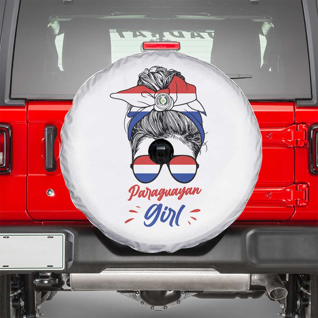 Proud Paraguayan Girl Messy Bun Bandana Aviator Sunglasses Spare Tire Cover Paraguay Heritage Roots HispanicLatina Pride
