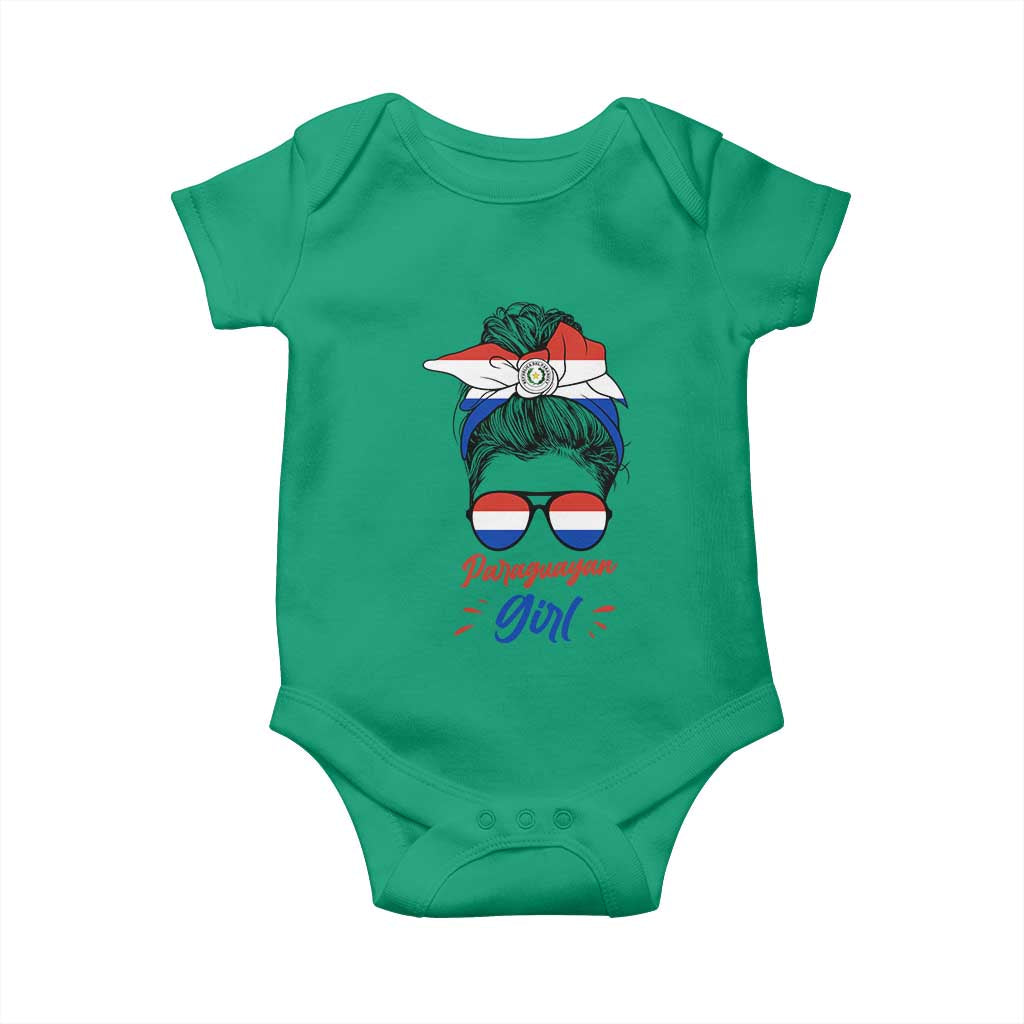 Proud Paraguayan Girl Messy Bun Bandana Aviator Sunglasses Baby Onesie Paraguay Heritage Roots HispanicLatina Pride