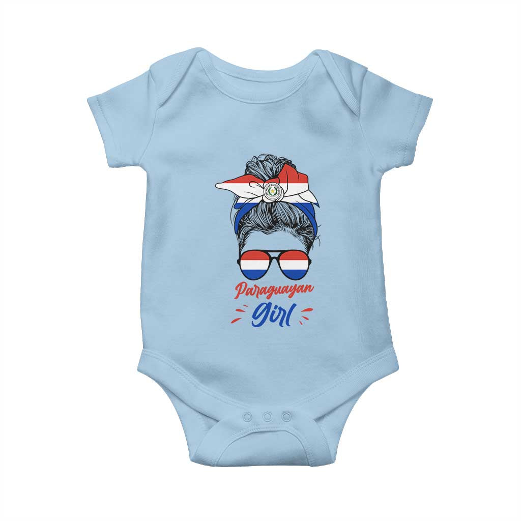 Proud Paraguayan Girl Messy Bun Bandana Aviator Sunglasses Baby Onesie Paraguay Heritage Roots HispanicLatina Pride