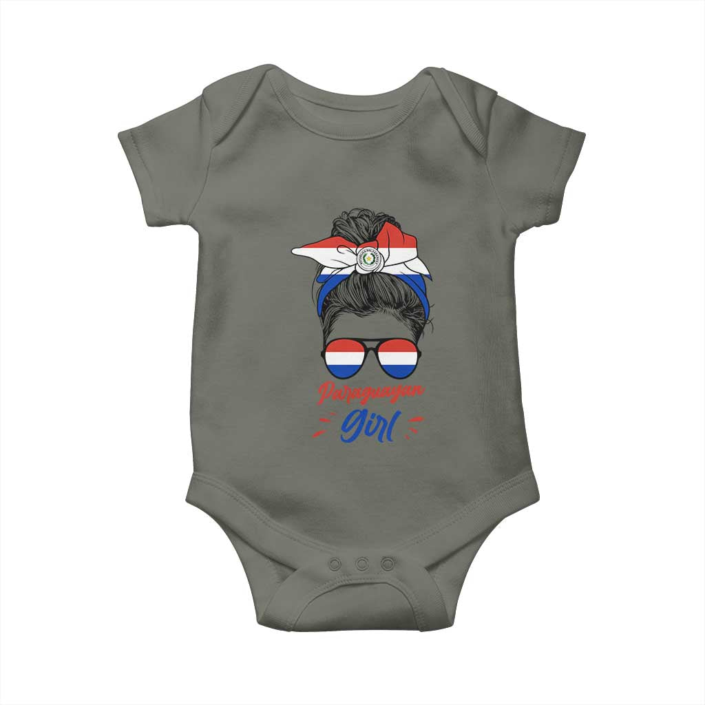 Proud Paraguayan Girl Messy Bun Bandana Aviator Sunglasses Baby Onesie Paraguay Heritage Roots HispanicLatina Pride