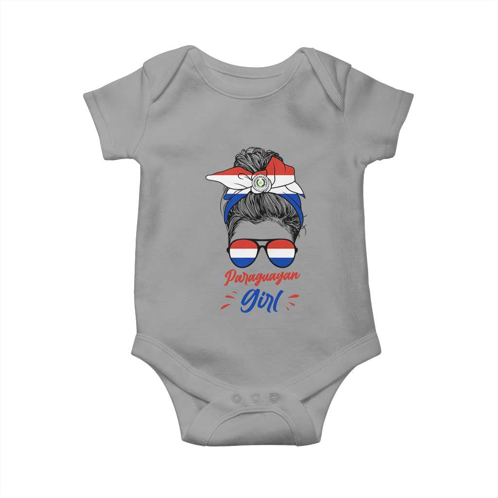 Proud Paraguayan Girl Messy Bun Bandana Aviator Sunglasses Baby Onesie Paraguay Heritage Roots HispanicLatina Pride