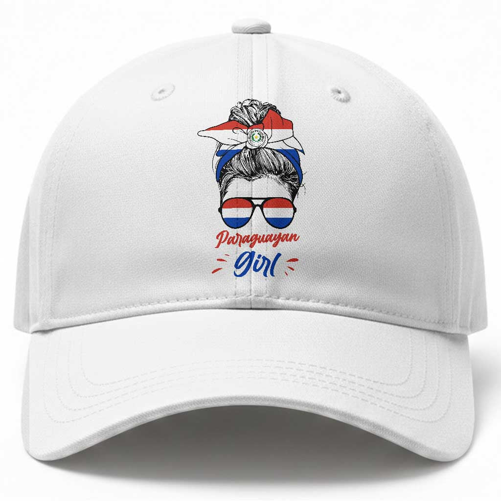 Proud Paraguayan Girl Messy Bun Bandana Aviator Sunglasses Baseball Cap Paraguay Heritage Roots HispanicLatina Pride