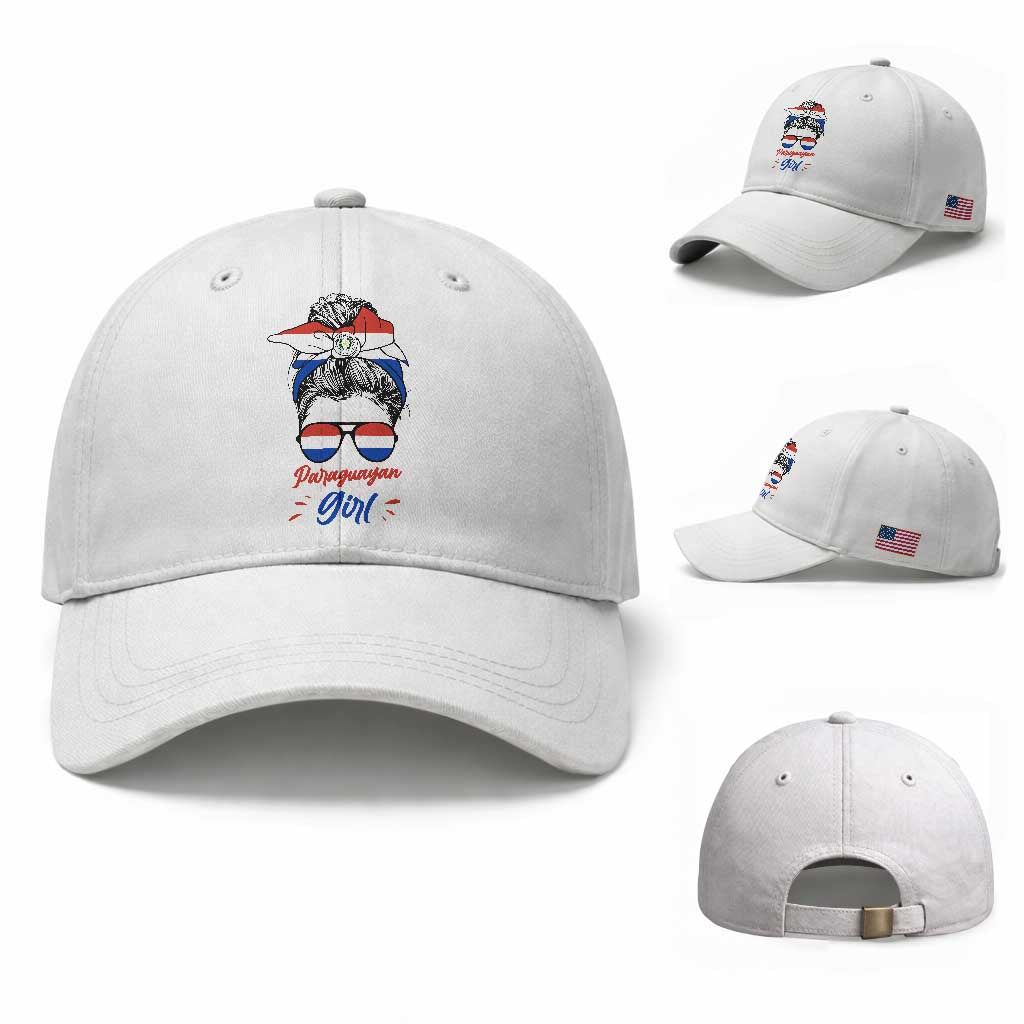 Proud Paraguayan Girl Messy Bun Bandana Aviator Sunglasses Baseball Cap Paraguay Heritage Roots HispanicLatina Pride