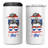 Proud Paraguayan Girl Messy Bun Bandana Aviator Sunglasses 4 in 1 Can Cooler Tumbler Paraguay Heritage Roots HispanicLatina Pride