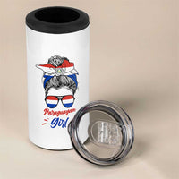 Proud Paraguayan Girl Messy Bun Bandana Aviator Sunglasses 4 in 1 Can Cooler Tumbler Paraguay Heritage Roots HispanicLatina Pride