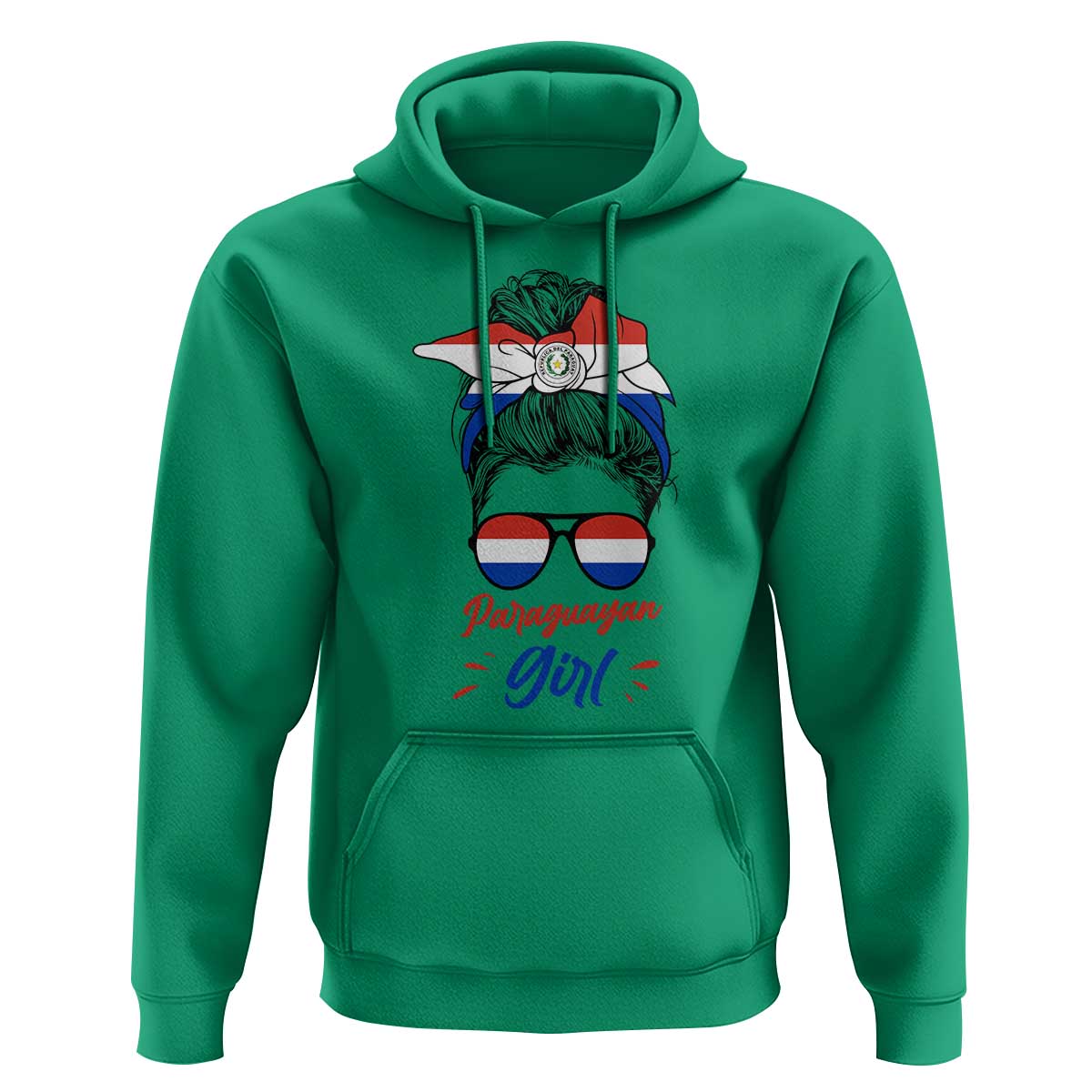 Proud Paraguayan Girl Messy Bun Bandana Aviator Sunglasses Hoodie Paraguay Heritage Roots HispanicLatina Pride
