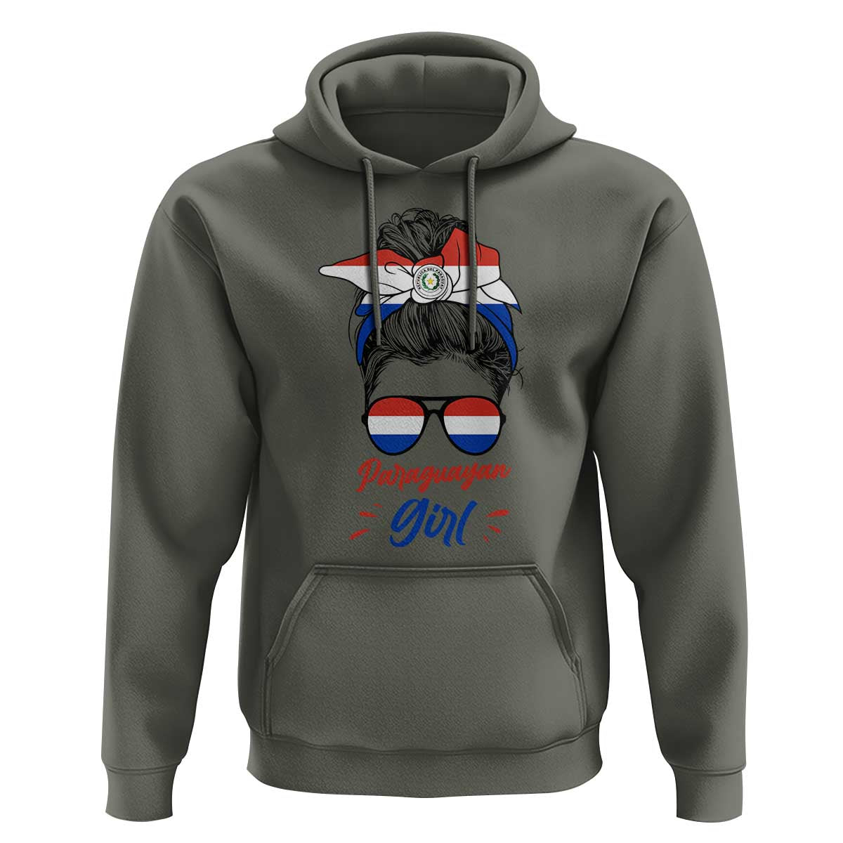 Proud Paraguayan Girl Messy Bun Bandana Aviator Sunglasses Hoodie Paraguay Heritage Roots HispanicLatina Pride