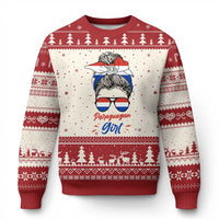 Proud Paraguayan Girl Messy Bun Bandana Aviator Sunglasses Ugly Christmas Sweater Paraguay Heritage Roots HispanicLatina Pride